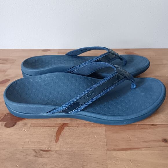 Vionic Tide Toe Post Women's Orthotic Sandals, Patent Leather Navy, Size US 11M - Picture 3 of 10